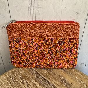 Beaded Coin Purse Orange Bead Pouch Colorful Wallet Womens Travel Pouch